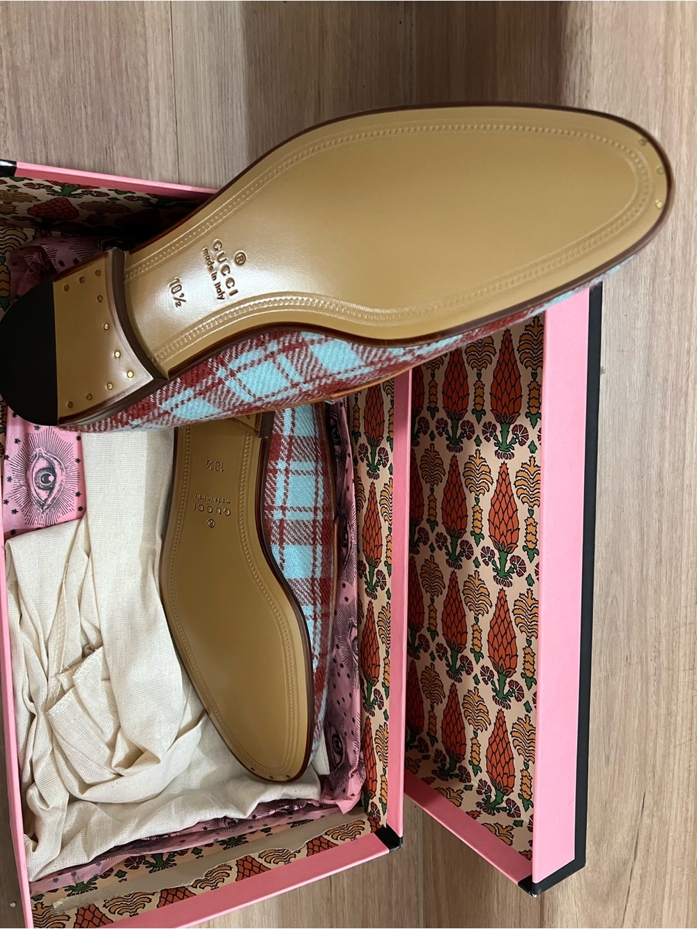 Mens Special Edition Gucci Blue & Red Plaid Horsebit Loafers - Picture 2 of 4